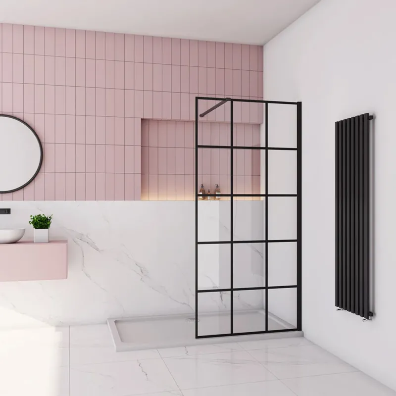 Duschabtrennung Walk- In Duschwand 8mm NANO Glas 90 x H.200 cm mit 90cm Stabilisationsstange