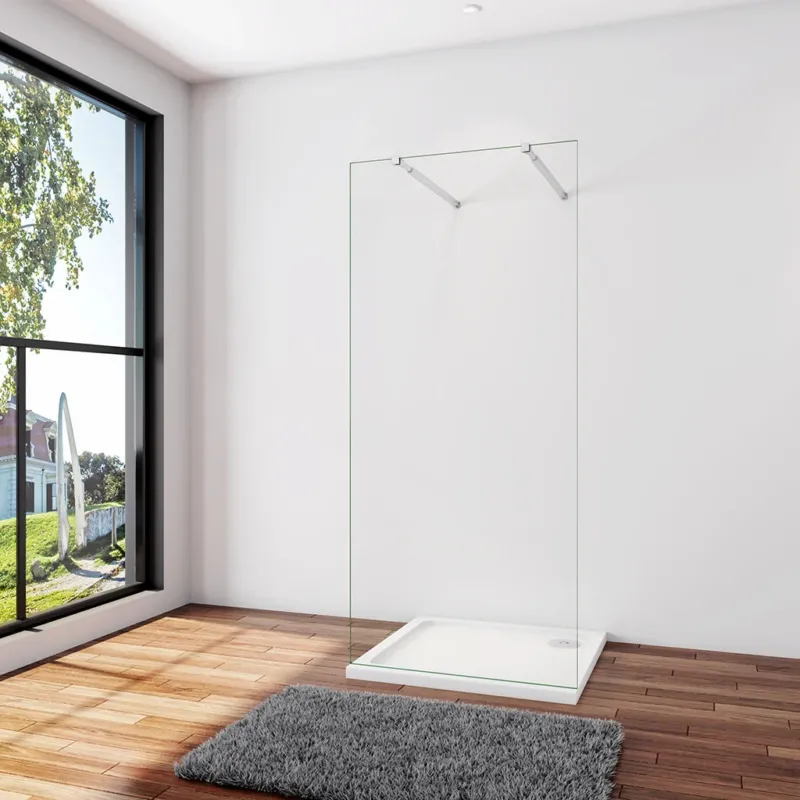 Duschkabine Duschwand 127.7 x H.200 cm 8mm NANO Glas Stabistange 73-120 cm Duschhaus