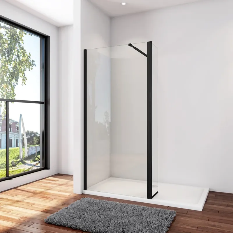 Duschwand Duschabtrennung 160+40 x H.200 cm 8mm NANO Glas Stabistange 73-120 cm Aluminiumprofil Duschhaus