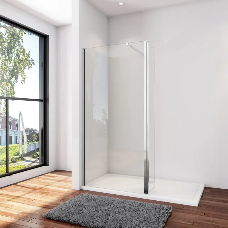 Walk In Duschwand Dusche 80+40 x H.200 cm 8mm NANO Glas Aluminium Stabistange 73-120 cm Duschhaus