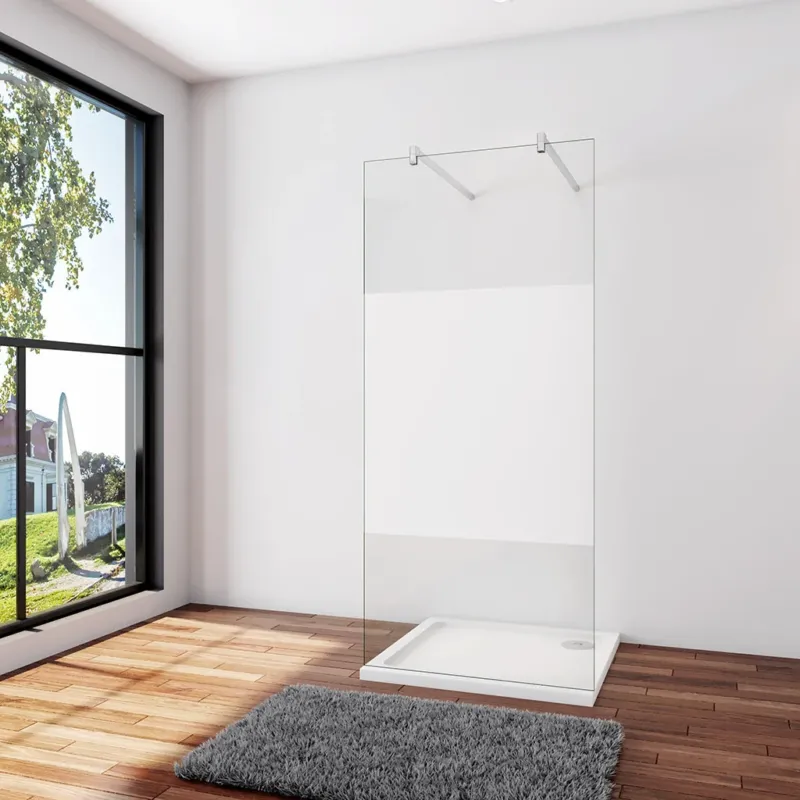 Duschkabine Duschwand 87.7 x H.200 cm 10mm Glas Glasschutzfolie Stabistange 140 cm Duschhaus