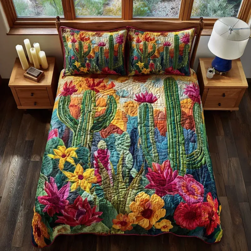 Wild Cactus Bamboo Quilt Bedding Set
