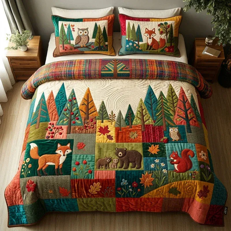 Woodland Critters Cartoon Bamboo Quilt Bedding Set