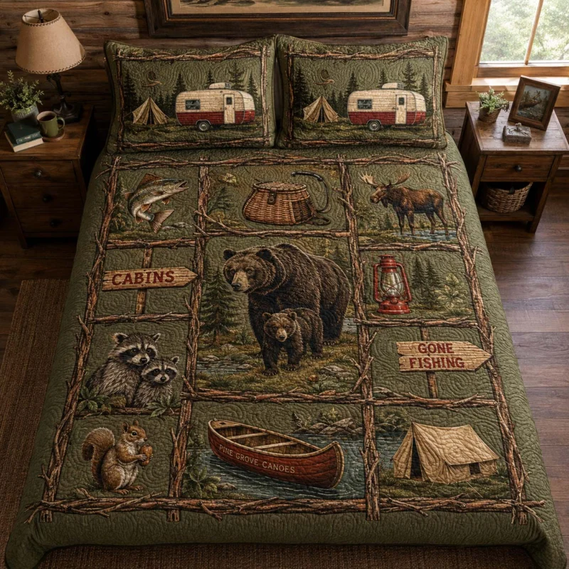Woodland Camping Life Bamboo Quilt Bedding Set