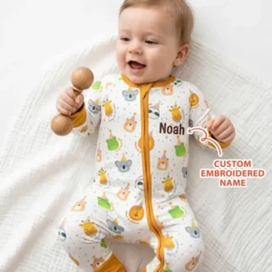 1st Birthday Personalized Embroidered Baby Bamboo Convertible Zippy