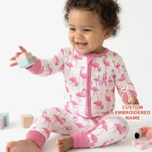 Custom Name Embroidered Flamingo Bamboo Convertible Zippy