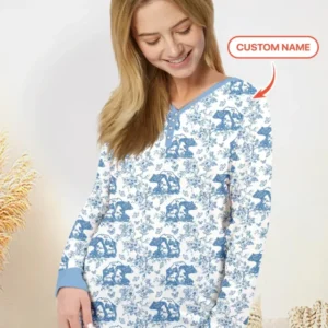 Custom Name Mama Bear Toile Bamboo Women Pajama Set