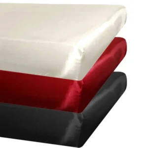 Spannbetttuecher ca. 140x200 cm Glanz Satin PREMIUM schwere Qualität & edel, fein fließend in den Farben champagner, karmin-rot und schwarz.