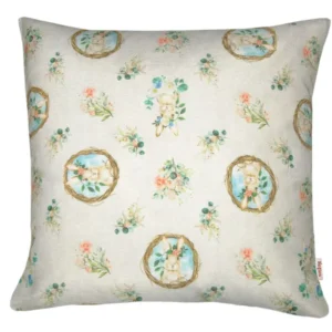 Kissenhülle ca. 50x50 cm romantisches Häschen-Motiv mit Weidenkranz und rosa Blumen im Landhaus-Stil beties "Hase Josefine"