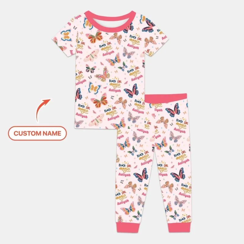 Black Girl Magic Custom Name Two Piece Short Sleeve Pajama Set , Black Girl Magic Custom Name Two Piece Short Sleeve Pajama Set - 12-18M