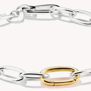 Gliederarmband mit silberfarbenen Gliedern und goldfarbenem Connect Link, Thomas Sabo