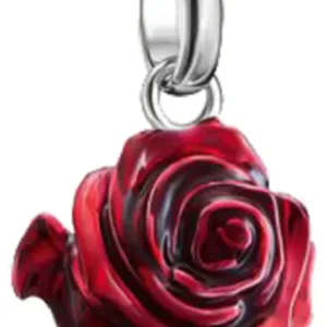 Silberner Charm-Anhänger mit roter Rosenblüte und Öse