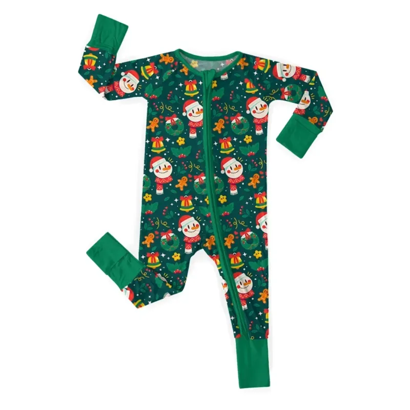 Christmas Pattern Convertible Zippered Romper , Christmas Pattern Convertible Zippered Romper - Newborn