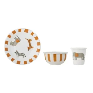 Kinder Geschirr-Set Jessi – 3-teilig in Orange mit Tieren und Streifen