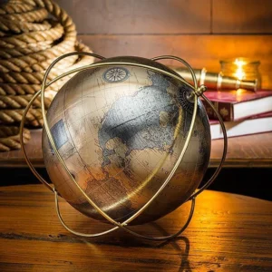 Longitude Pewter Gold Globe in Wire Stand