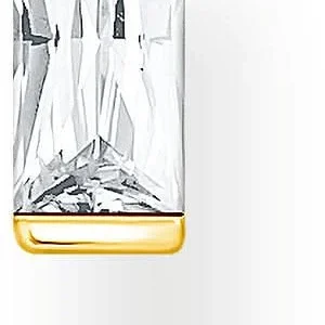 Einzel-Ohrstecker mit rechteckigem, klarem Stein im goldenen Rahmen