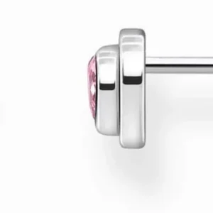 Silberne Herz-Ohrstecker mit rosa Steinchen in Herzform