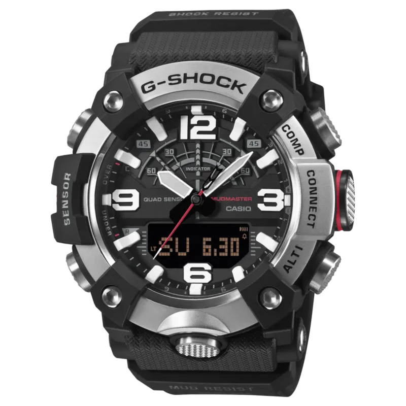 G-SHOCK Mudmaster Herrenuhr, schwarzes Gehäuse, schwarzes Armband, analoge und digitale Anzeige