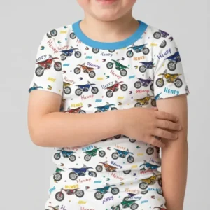 Dirt Track Dreamer Custom Name Daddy & Me Matching Bamboo Two Piece Short Sleeve Shorts Pajama Set