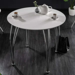 ARRONDI Moderner Esstisch 90cm weiß chrom rund Bistrotisch