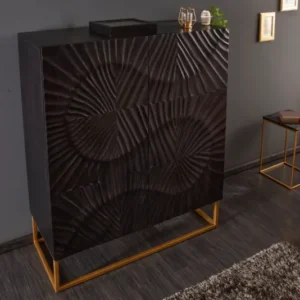 SCORPION Massives Highboard 120cm schwarz Mangoholz aufwendige 3D Schnitzereien