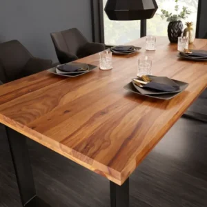 IRON CRAFT Massivholz Esstisch 180cm natur schwarz Sheesham stone finish Industrial Design
