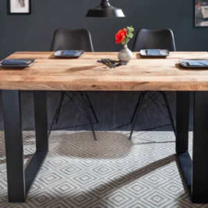 IRON CRAFT Massiver Esstisch 140cm Mangoholz schwarzes Eisengestell Kufe Industrial Design