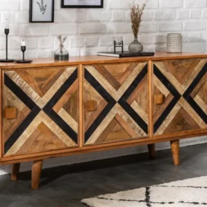 LONG ISLAND Elegantes Sideboard 160cm Mangoholz-Optik mit Retro Muster