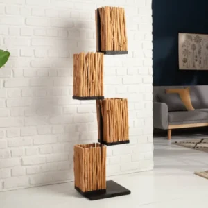 EUPHORIA Handgefertigte Stehlampe 154cm Longan-Holz mit vier Schirmen