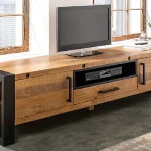 THOR Massives TV-Lowboard 200cm recyceltes Pinienholz im Industrial Design