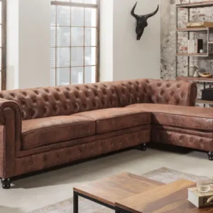 CHESTERFIELD Ecksofa 270cm antik braun mit Knopfheftung und Federkern Ottomane rechts