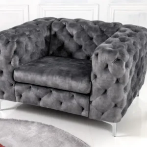 Design Chesterfield Sessel MODERN BAROCK 120cm dunkelgrau Samt
