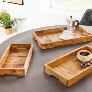 Massives 3er Set Tablett HEMINGWAY 45cm recyceltes Mahagoniholz handmade Servierbrett