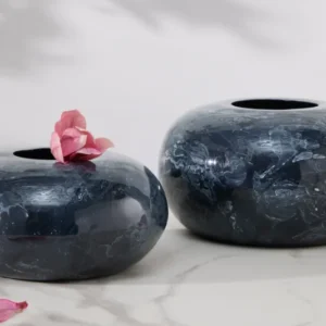Design 2er Set Vase STONE 25cm schwarz marmoriert Handarbeit