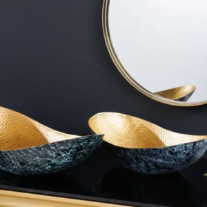 Handgerfertigtes 2er Set Deko Schalen ABSTRACT ORIENT 55cm gold Metall Patina
