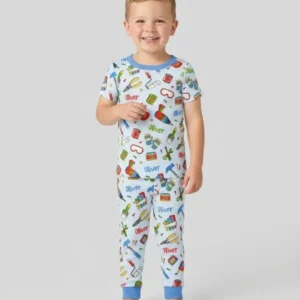 Custom Name Dad & Me Fixer Crew Bamboo Two Piece Short Sleeve Pajama Set