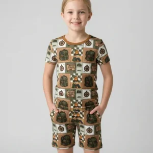 Camping Jesus Loves Me Bamboo Two Piece Short Sleeve Shorts Pajama Set