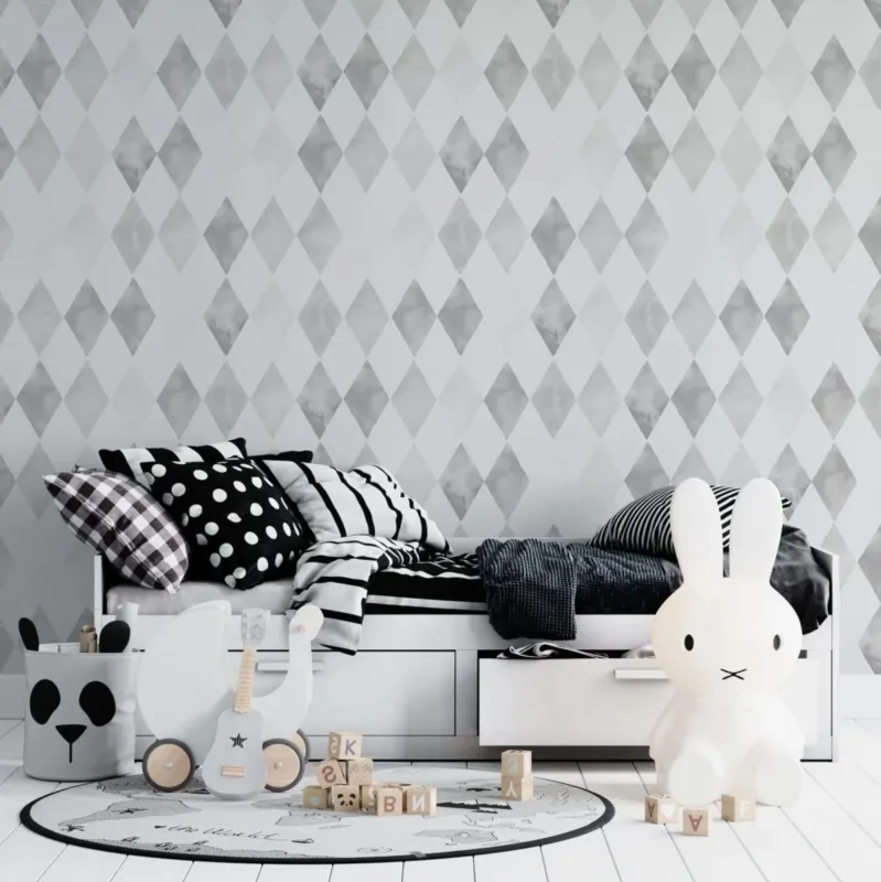MUNKS & ME - Papier Peint Panoramique Pour Enfants - Aquarelle Harlequin | Gris