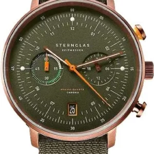Sternglas Herrenuhr mit grünem Zifferblatt, Lederband und Chronograph-Anzeigen
