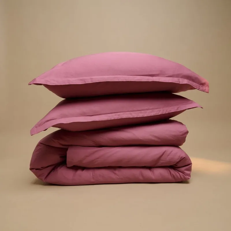 Tencel™ Twill Duvet Cover and pillows in Dusty Rose, folded