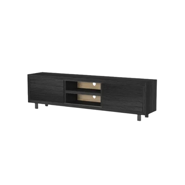 FORT Massives TV-Board 270 cm Schwarz Eichenholz Lowboard Schiebetüren