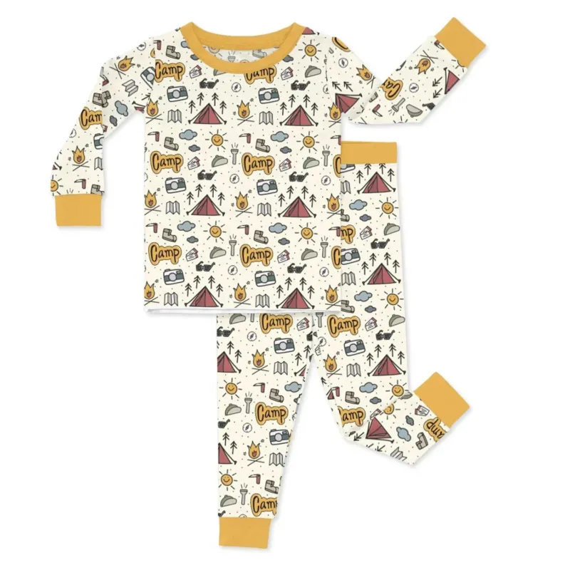 Yellow Camping Two Piece Pajama Set , Yellow Camping Two Piece Pajama Set - 12-18M