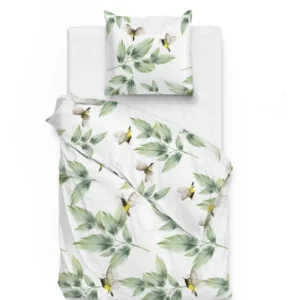 Zo!Home Mako Satin Bettwäsche Payne mit Federn und Kolibris Grün